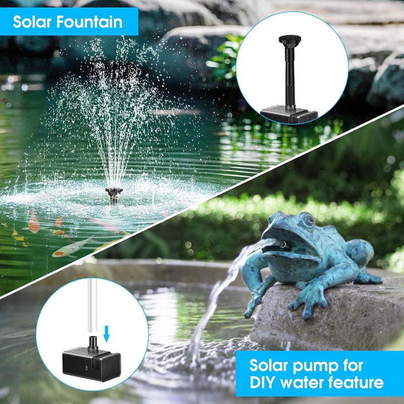 Biling 8W Solar Fountain Pump, Solar Water Pump with 3600mAh Battery Backup Work All Day, 5ft Tubing 5 Nozzles, Solar Fountain for Bird Bath, Garden Pond, Fish Tank and Hydroponics - Image 5